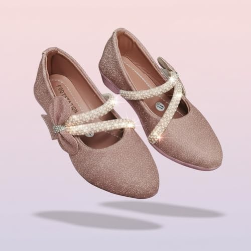 Image of Girls' Patent Mary Jane Shoes with Floral Embellishment, Attractive Colour's, Pearl Flower Welcro Glittery Bellies
