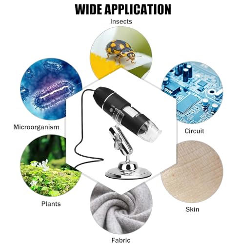 Image of USB Digital Microscope Camera 50X to 1600X LED Microscope HD Handheld Microscopes with Bracket Portable Microscopes Compatible with iOS & Android Devices