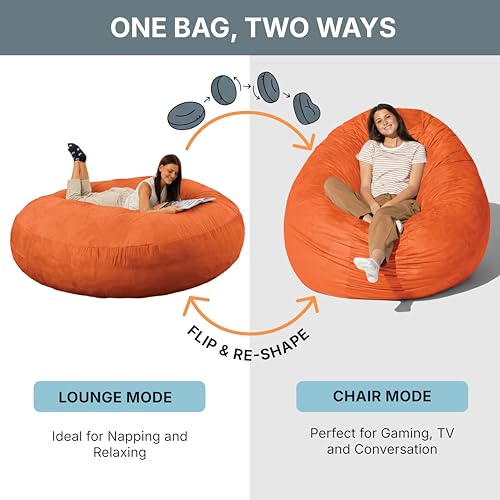 Image of Jaxx 6 Foot Cocoon - 2-in-1 Convertible Bean Bag Bed & Large Bean Bag Chair for Adults, Mandarin