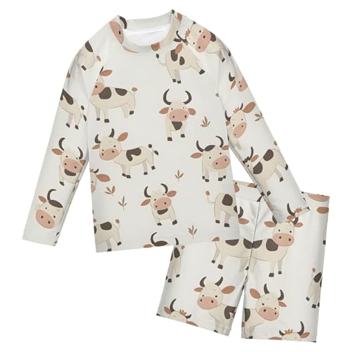 Cow Animal Cute Baby Boys' Toddler Long Sleeved Rashguard Swim Bathing Suit Set B0403794
