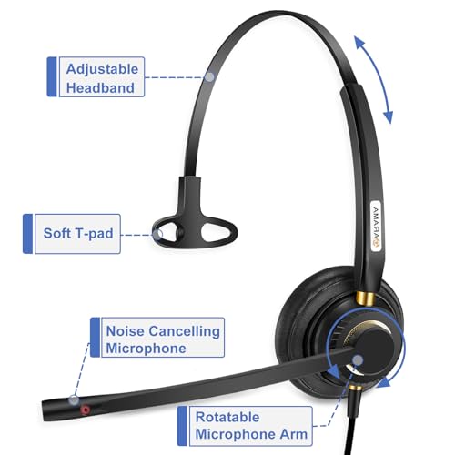 Auriculares con micrófono Arama de alta fidelidad y cancelación de ruido para teléfonos fijos 7