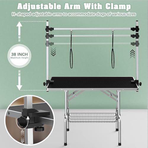 Image of Lyromix 42'' Stainless Steel Pet Dog Grooming Table, Arm /Noose /Tray, Black