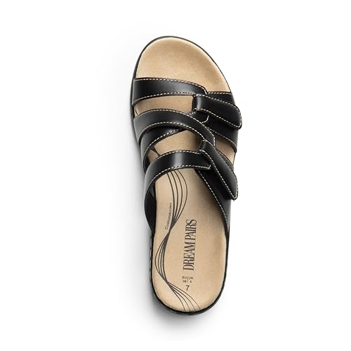 DREAM PAIRS Womens Slides Arch Support Slip on Flat Sandals Comfort Plantar Fasciitis Soft Cushion Slippers With Adjustable Straps4