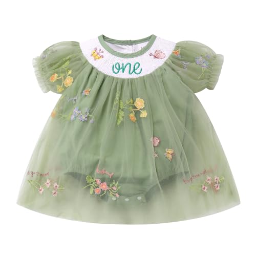 IMEKIS Baby Girls 1st Birthday Outfit Romper Dress Strawberry Floral Smocked Dress Cake Smash Photo Shoot
