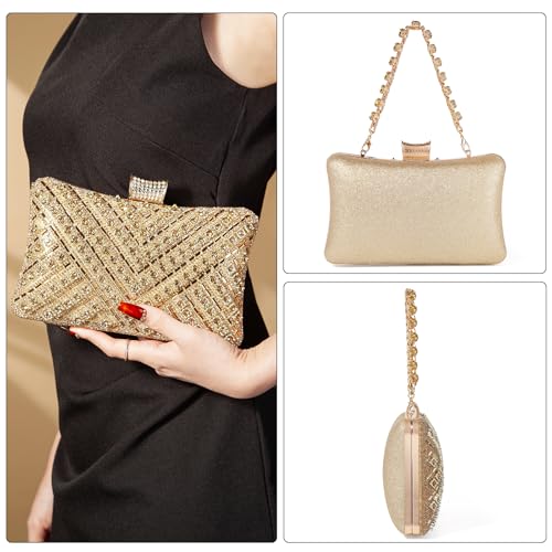 Image of Women Sparkly Rhinestone Clutch with Chains, Glitter Evening Handbag Purse Shoulder Bag for Wedding Party Prom