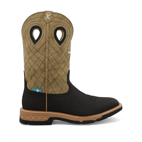 Image of Twisted X Men's 12 inch Western Work Boot, Square Toe with CellStretch, Charcoal & Kiwi, 10.5 EE