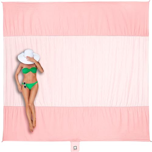 WEKAPO Beach Blanket - Sandproof Waterproof Extra Large Beach Mat | Oversized Sand-Free Lightweight Quick-Drying | Beach Vacation Essentials with Stakes & Corner Pockets (Pink, 7x7 FT)