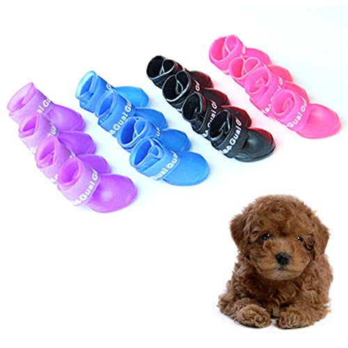 Adarl Pet Puppy Dog Boots Waterproof Protective Rubber Rain Shoes Booties Solid Black