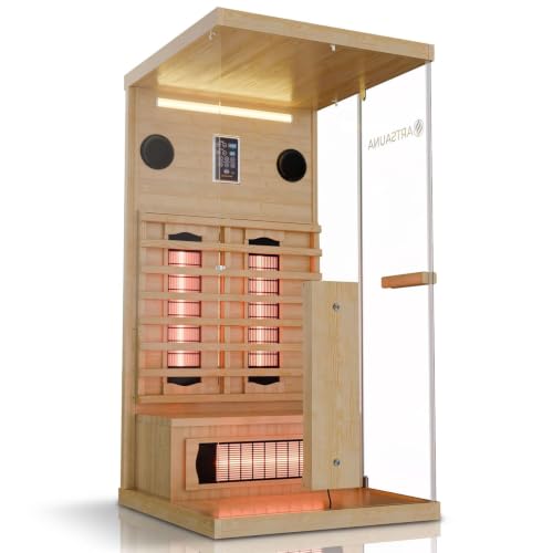 Artsauna Infrarotkabine Göteborg 90 – Natur, Wärmekabine mit Vollspektrumstrahlern, Hemlockholz & Sicherheitsglas, LED-Beleuchtung