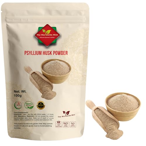 Psyllium Husk (100g/3.52oz) Easy Mixing Fiber Supplement, Finely Ground & Non-GMO Powder for Promoting Regularity