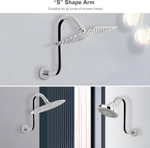 Image of 24x7 eMall High Rise Goose Neck Curve Shower Arm S-Bend To Elevate the Shower Higher, Silver Compatible With all Showers -30 cm x 17 cm