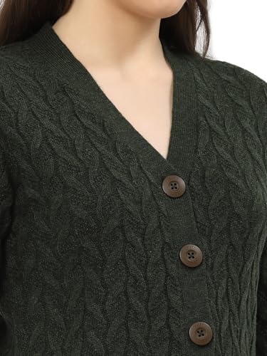 Image of Kalt Women Full Sleeves Cable Button Acrylic V-Neck Sweater