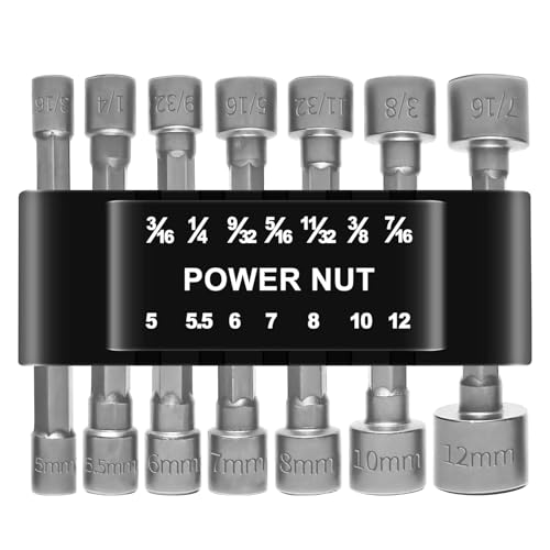 ABCY RVOGJP 14-Piece Power Nut Driver Set, 1/4 Inch Hex Shank Metric & SAE Socket Drill Bits for Impact Driver, Power Drill & Screwdriver