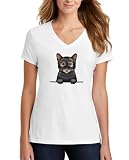 ENTROPIJA Bengal Cat Breed Charcoal T-Shirt Femme col en V, Coupe Classique Haut