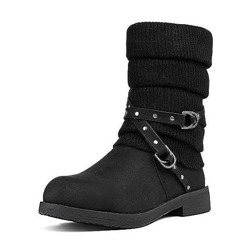 DREAM PAIRS Women's Mid Calf Fashion Winter Snow Boots 8 Black