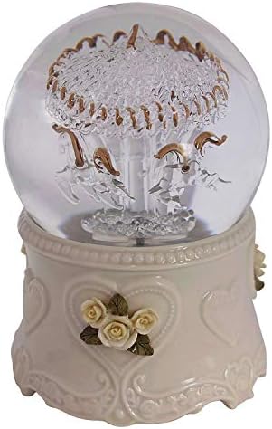 Singeek Carousel Horse Rotate Music Box Color Changing Crystal Ball Doll Miniature Dollhouse Toy Birthday Gift Valentine's Day(Ceramic Carousel)