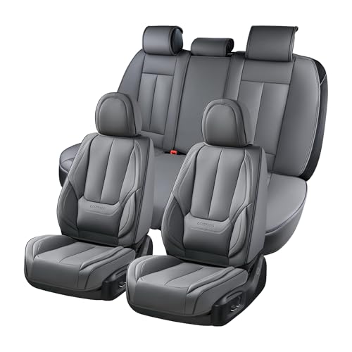 Image of Coverado Car Seat Covers Full Set, Seat Covers for Cars, Gray Car Seat Protector Waterproof, Nappa Leather Car Seat Cushion, Car Seat Covers Front Seats and Back Fit for Most Cars