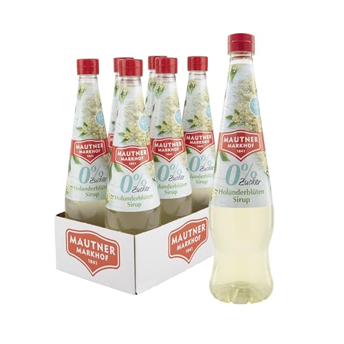 Mautner Markhof Sirup Holunderblüte 0% Zucker 6 x 700ml zuckerfreier Holunder-Sirup für Getränke & Cocktails