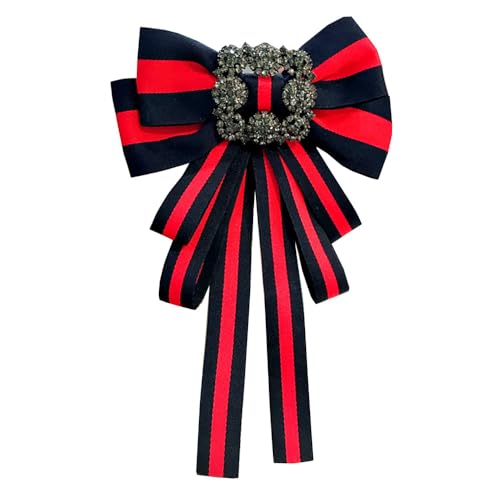 Image of Vintage striped rhinestone Bow Blouse Embellishment Neckline Women's blouse bow tie corsage accessories(multicolour)