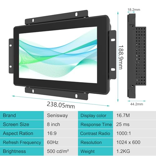 Image of 9.7 Inch Industrial Touch Monitors 10 Points Embedded Open Frame Monitor 1024x 768 @ 60Hz TFT LCD Suitable for kiosks, ATMs, Vending Machines