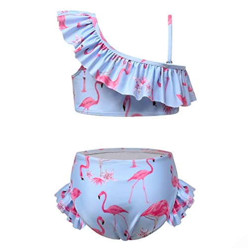 Image of QPANCY Girls One Shoulder Swimsuits Kids Two Piece Bathing Suits Ruffle Beach Swimwear