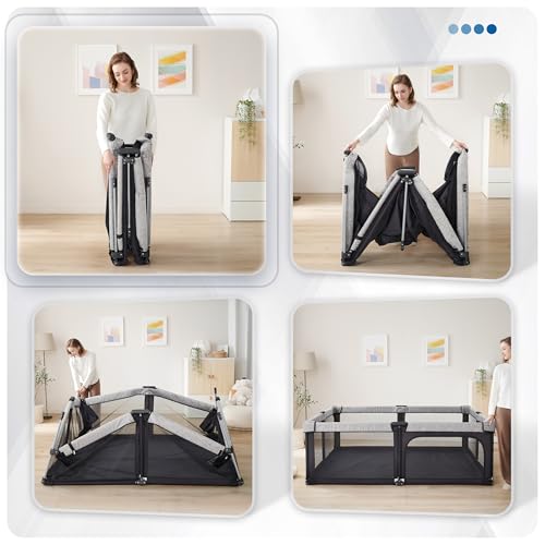 Image of Sweeby Baby Playpen, 79x71 Inch Foldable Playpens for Babies and Toddlers with Gate, Extra Large Playpen with Door Play Yard for Baby Fence Indoor and Outdoor Play Pen, Obsidian Black