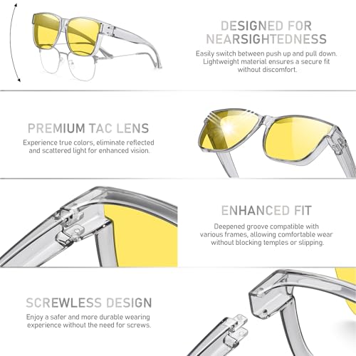 Image of HAOLOTA Night Vision Driving Over Glasses, Polarized Nighttime Glasses Men Women Anti Glare Yellow Tinted Lens