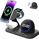 Wireless Charging Station with Clock,6-in-1 Charging Stand for Multiple Devices for iPhone 17 16 15 14 13 12 Pro Max, Apple Watch, Airpods, Bluetooth Speaker + RGB Light
