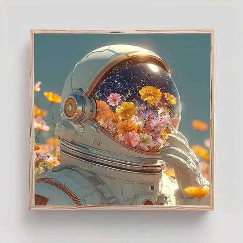 Astronauta Diamond Painting Adultos, Flor Cuadros de Diamantes, 5D Puzzle Diamantes Cuadros en Punto de Cruz Diamond Art Painting Kit, Hobby Ccreativi Adulti, Decoración Pared Hogar 45x45cm bd6-s38