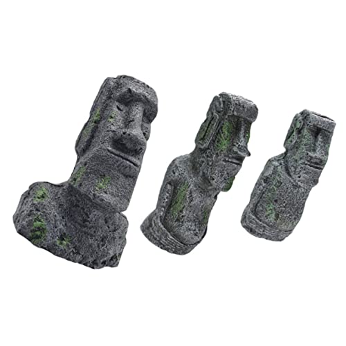Kisangel 3個 水槽の装飾 イースター島の彫像 ティキマグ 魚 アクアリウム用流木 水族館の装飾 美しい樹脂装飾 モアイのレジンレプリカ 水槽の風景の装飾品 モアイ像 水槽造園装飾 合成樹脂