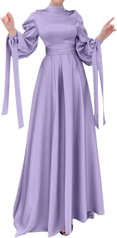 OBEEII Muslim Dress for Women Loose Full Cover Long Abaya Satin Dress Kaftan Abayas Islamic Robe S-XXL