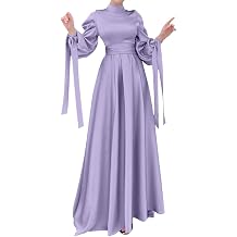 Abayas for Women Muslim Dubai Dress Lantern Sleeve Slim Fit Satin Arabic Islamic Kaftan Robe + Hijab