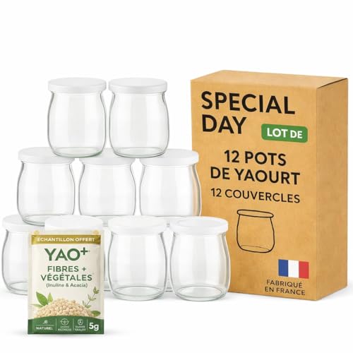 SPECIAL-DAY 12 Pots de Yaourt en Verre 125g avec 12 Couvercles Hermétiques Sans BPA –...