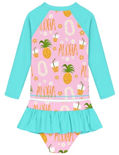 Image of Girls Swimsuit Rash Guard Set Long Sleeve Swimwear UPF 50 Swim Shirts SPF Two Peice Bating Suits Toddler Kid Teen 2T-12Y