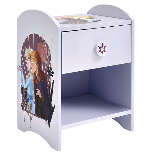 Disney La Reine des neiges Table de Chevet : Construction Robuste en Bois avec Un Design à 2 Niveaux, Petite Table d’appoint avec tiroir et étagère de...