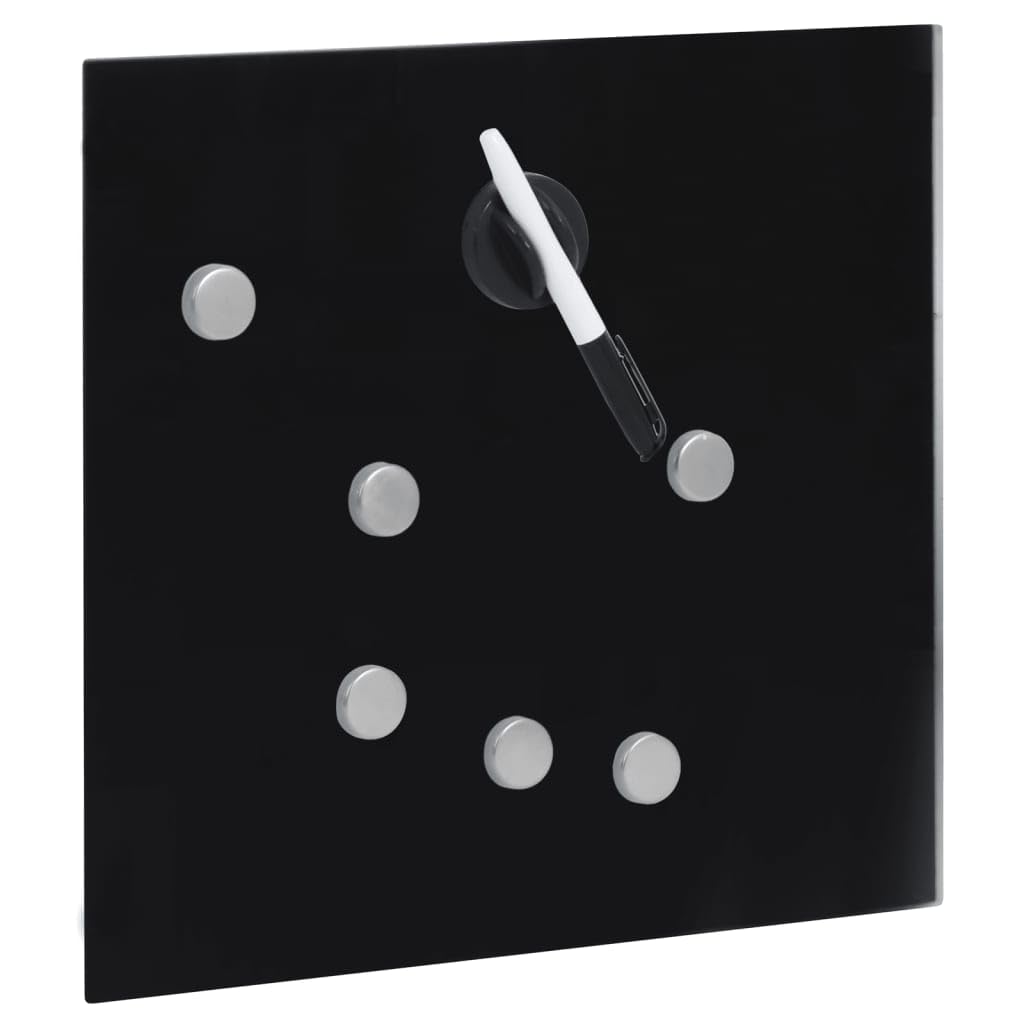 Cassetta portachiavi con lavagna magnetica, nera, 35 x 35 x 4 cm, in acciaio verniciato a polvere, 12 ganci per chiavi, in vetro temperato, porta magnetica per ufficio, casa, organizzazione e