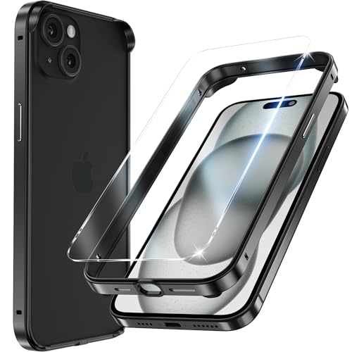 Coque antichoc iPhone 15 Plus cadre aluminium et verre trempé