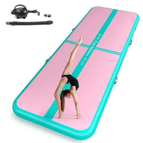 FINCOME Inflatable Gymnastics Mat Air Tumble Track Mats 10/13/16/20ft Training Mats for Home Use Air Mat with Pump 4”/6” Thick for Cheerleading/Yoga/Parkour/Beach/Park/Water