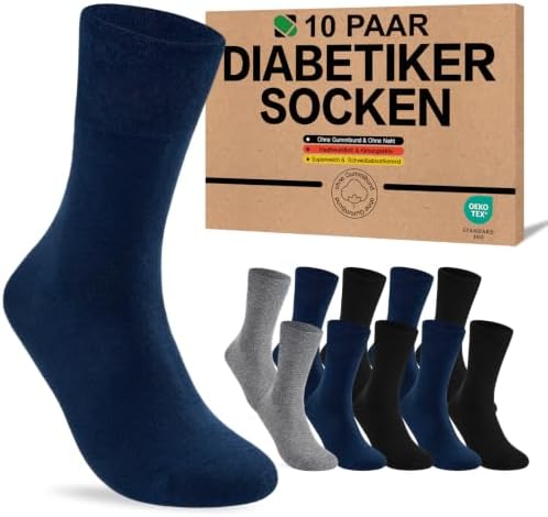 SukModen Diabetikersocken für Herren und Damen, 10 Paar, ohne Gummibund | Weiche Baumwollsocken aus 97 % Baumwolle mit Komfortbund und ohne Naht an den Zehen; für empfindliche Füße