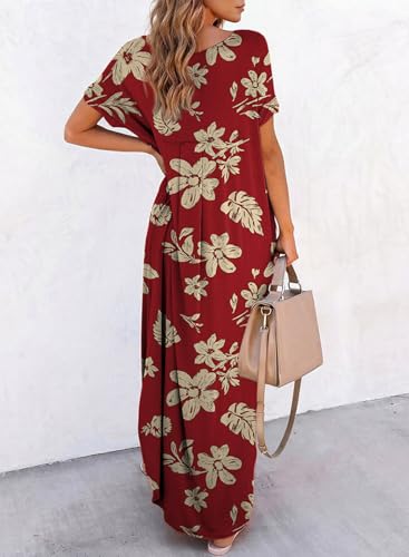 Image of Dokotoo Summer Dresses for Women 2026 Casual Maxi Dress V Neck Cap Sleeve Long Sundress with Pockets Beach Vacation