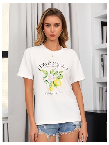 SweatyRocks Women's Lemon Shirts Letter Fruit Printed Graphic Tees Short Sleeve Casual T-Shirt4