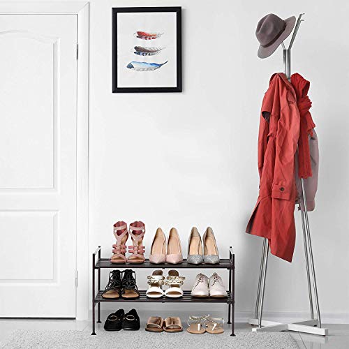 Image of INDIAN DECOR. 45799 Classic 2-Tier Stackable 6-Pair Space Saving Shelf Sturdy Metal Frame Shoe Storage Rack Organizer, Perfect for Bedroom, Closet, Entryway, Dorm Room - Black
