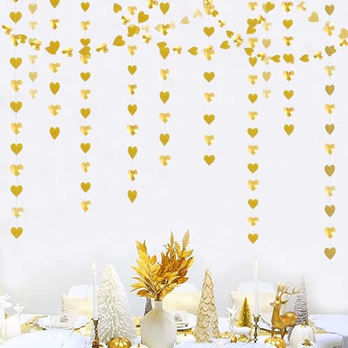 Image of Champagne-Gold Party-Decorations Heart Streamers Garland - 39Ft Graduation Wedding Engagement Hanging Paper Banner,Birthday Bachelorette Neutral Baby Bridal Shower Decor Banners