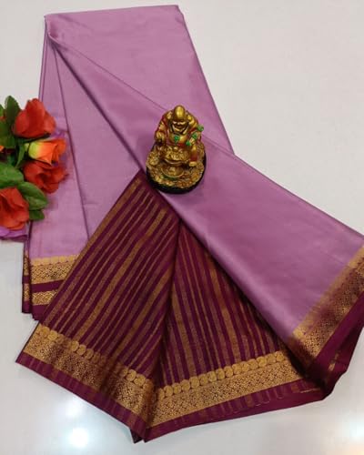 Image of Anushka Fashions Semi Mysore Crepe Silk Saree with 2D Pattern, Contrast Border, Rich Pallu & Blouse Piece Included, Lightweight Ethnic Wear for Festive, Party & Traditional Occasions