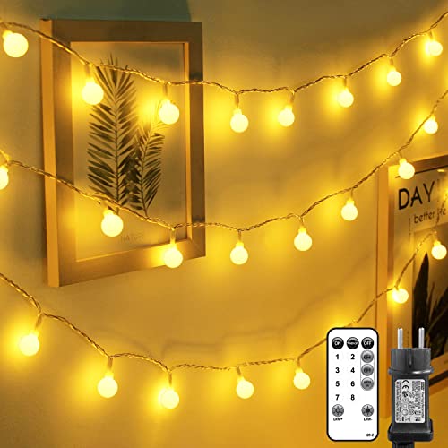 Dubistda Guirnaldas Luces Exterior - 15M 120LED Cadena de Luces Globe Exterior Interior con Enchufe Impermeable 8 Modos Luces Navidad Decorativas Para Habitacion Balcones Jardín Boda (‎Blanco Cálido)