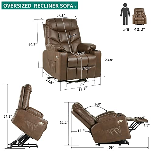 Yitahome Electric Power Lift Recliner Chair For Elderly, Leather Recliner Chair With Massage And Heat, Spacious Seat, Usb Ports, Cup Holders, Side Pockets, Remote Control (Light Brown) #TOP1