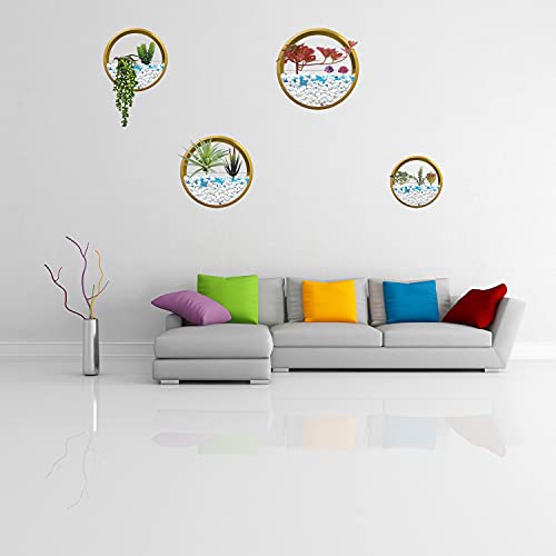 Vevlu Set Of 4 Hanging Planter, Metal Round Black Wall Planter With 10 Artificial Succulents, Wall Hanging Planter For Herb, Small Cactus Perfect For Porch, Balcony Indoor Outdoor (Gold) #TOP3
