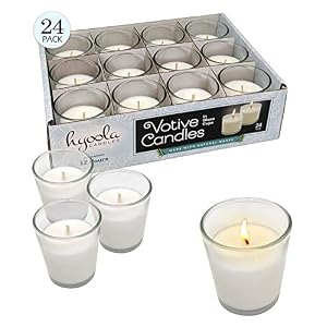 Hyoola White Votive Candles in Glass – Pack of 24 Votive Candle – 12 Hour Burn Time – Unscented Votive Candles – Glass…