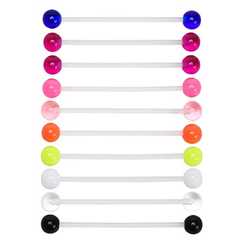 Crazypiercing 10 Pcs Industrial Barbell Earrings 14G Bioflex Cartilage Earring Body Piercing Jewelry 38Mm Bar Colorful Acrylic Balls #TOP1