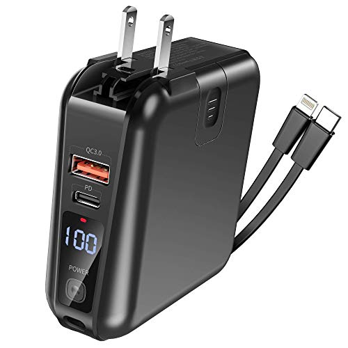 Portable Charger-hub Wall Plug Built-in Cable 15000mAh, Internal Battery USB,Maximum Power is 18W, Mobile Even High-Power Products Such as Laptops can be Compatible with Smart Phones